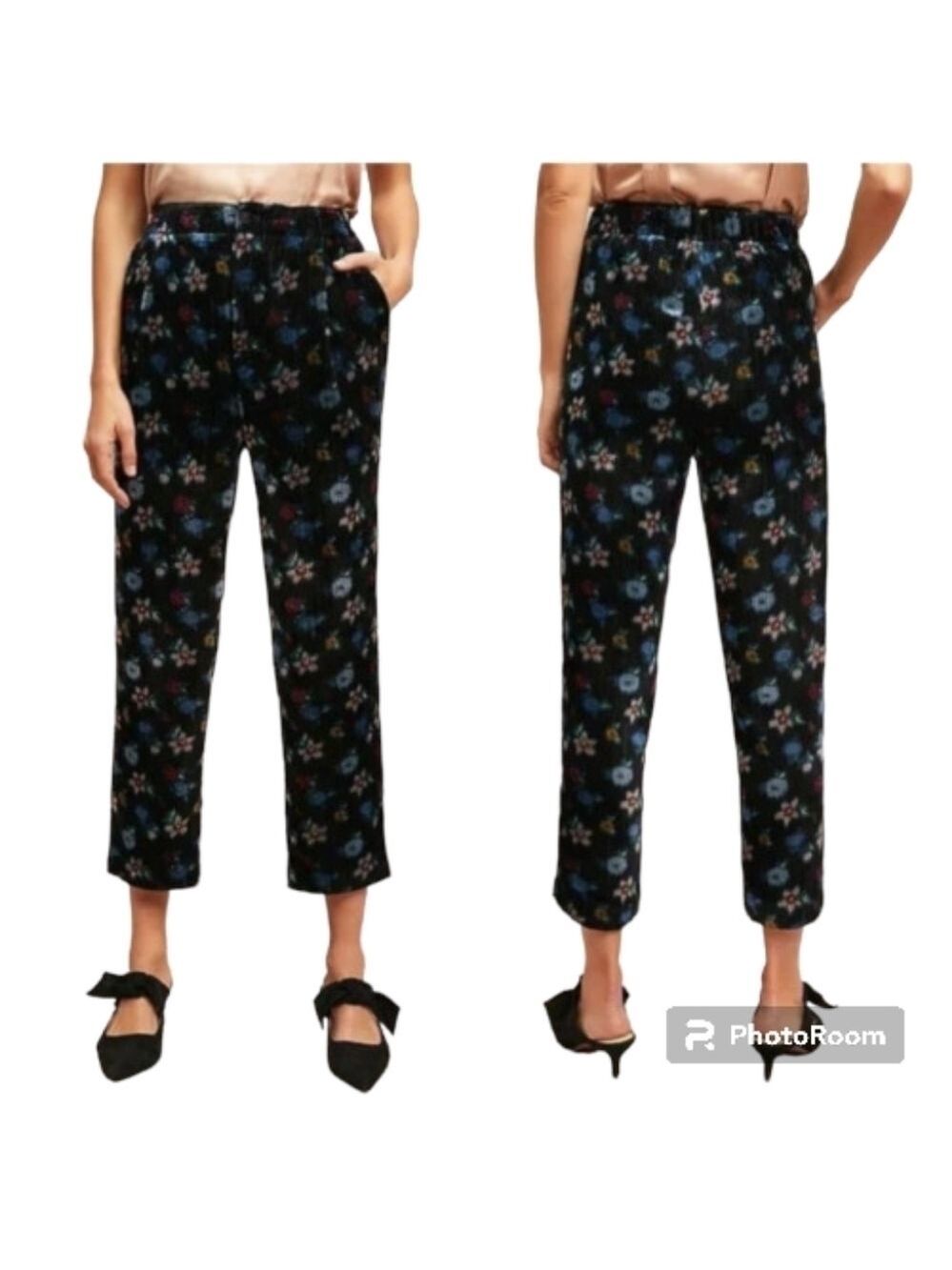 Anthropologie Ett:twa Women’s Blooming Velvet Crop Pants Black